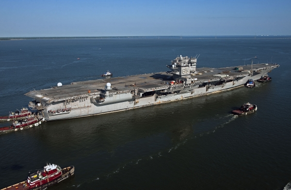 The aircraft carrier USS Enterprise (CVN 65) makes its final voyage to Newport News Shipbuilding.